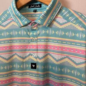 Bad Birdie Golf Polo Shirt Mens Medium‎ Aztec Geometric Pattern Short Sleeve